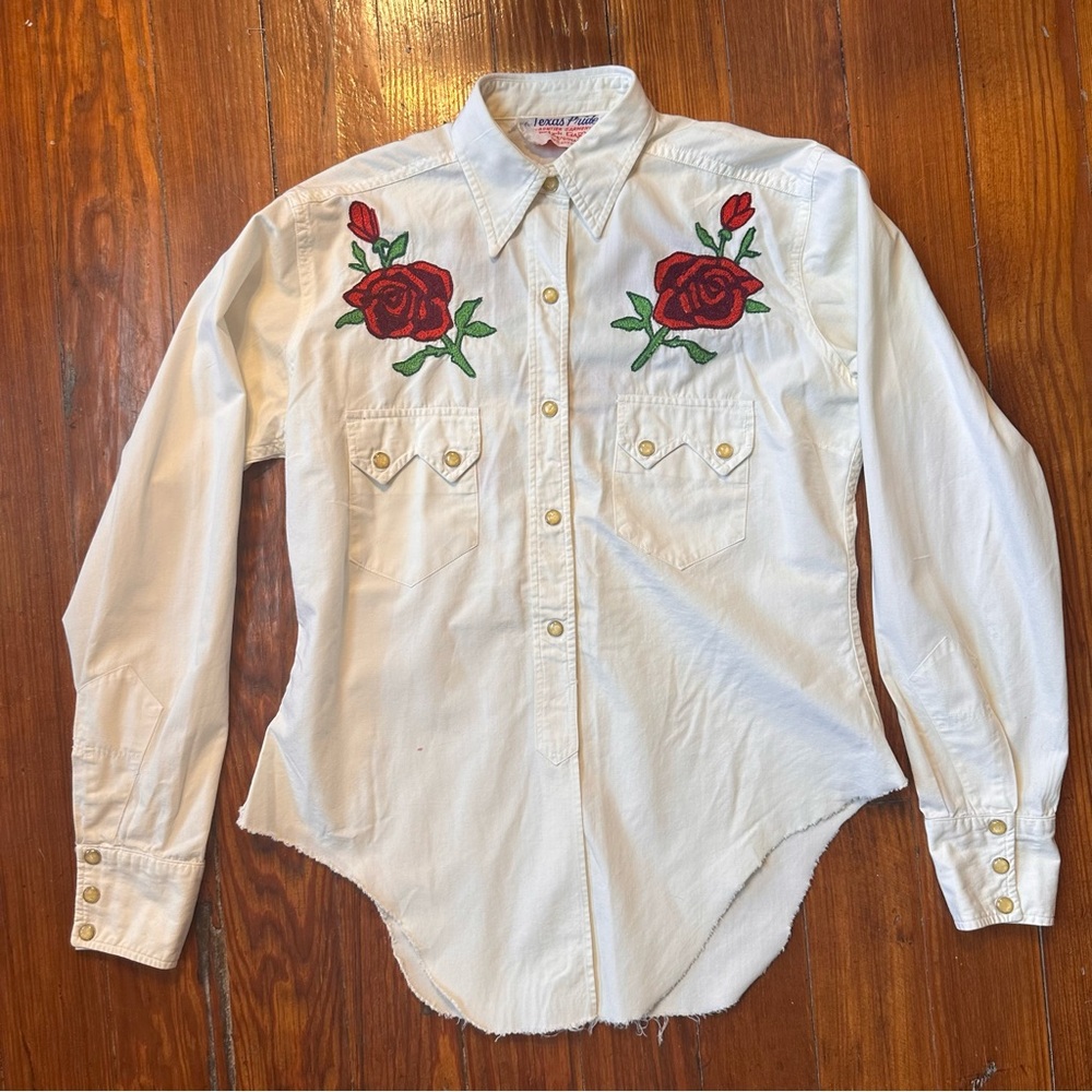 Rare Vintage Rose Chainstitch Western Shirt Women’s Texas Pride Ralph Garza S/M
